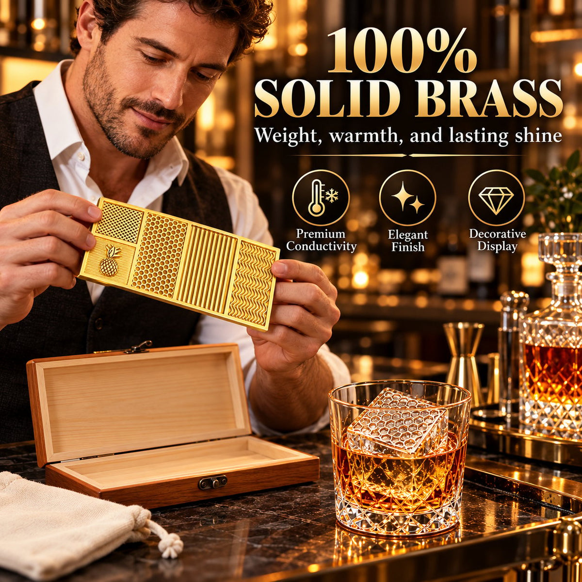Brass Ice Stamp Plate – Decorative Cocktail & Whiskey Ice Embosser
