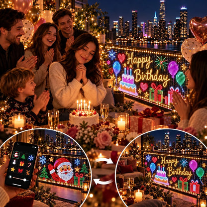 Smart LED Matrix Balcony Curtain Light, Flowing Animation LED Curtain Lamp for Balcony, Patio Holiday Party Decoration