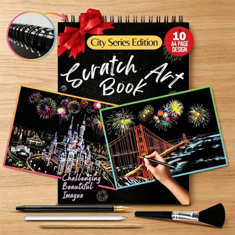 ✨Unwind & Create: 3D City Lights Scratch Art Book🎨