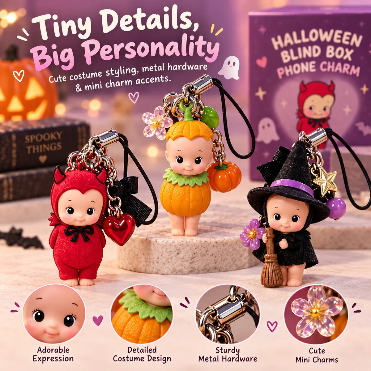 🎃 Halloween Blind Box Phone Charm – 1 of 6 Spooky Surprise Designs ✨