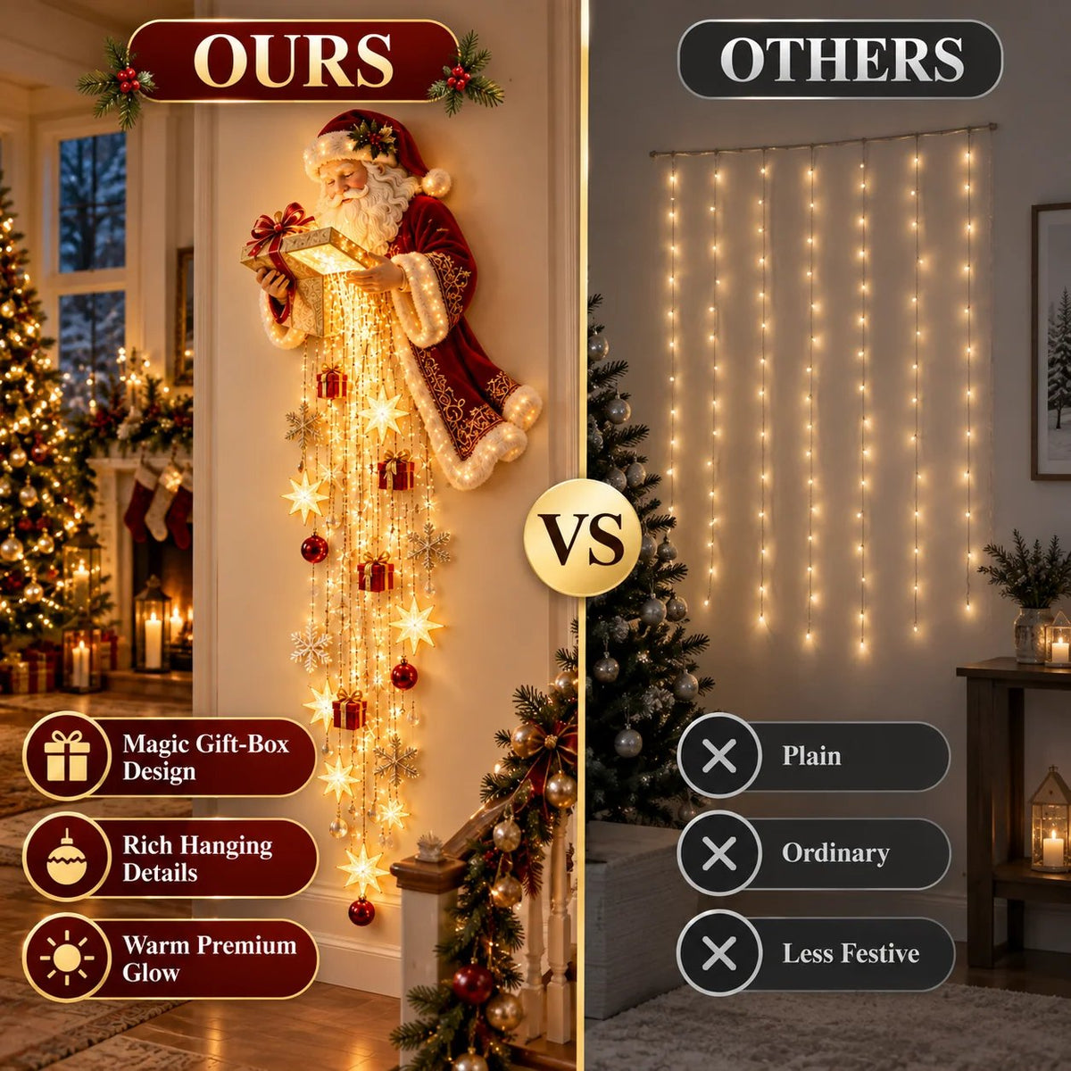 🎅 Santa’s Magical Gift Starfall Cascade™ | Lighted Wall Decor