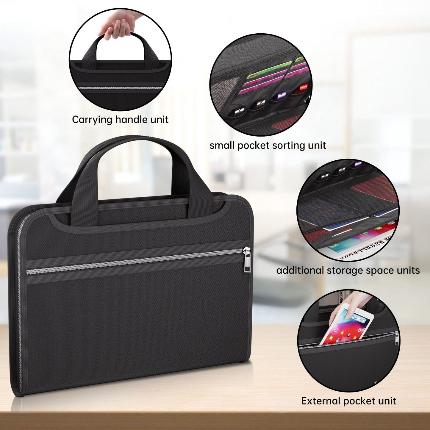 Fireproof File Folder with Handle, Large-Capacity A4 Document Bag, Test Paper Storage Bag and Data Paper Organizer, Office Stationery & Supplies
