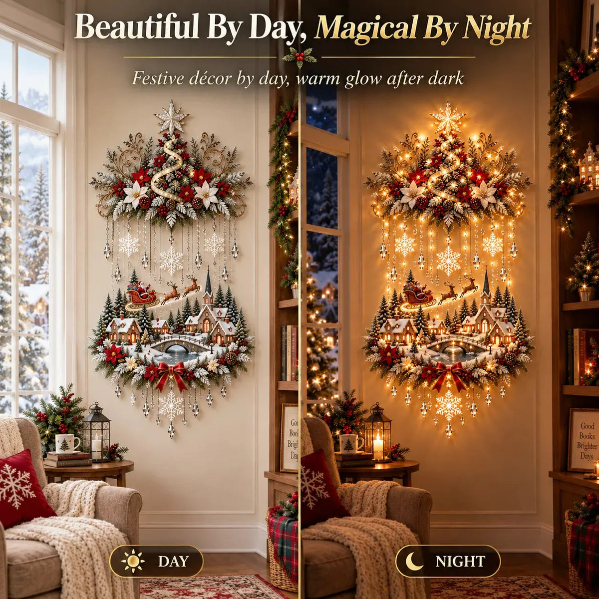 🎄✨ Illuminated Christmas Tree & Village Wall Hanging