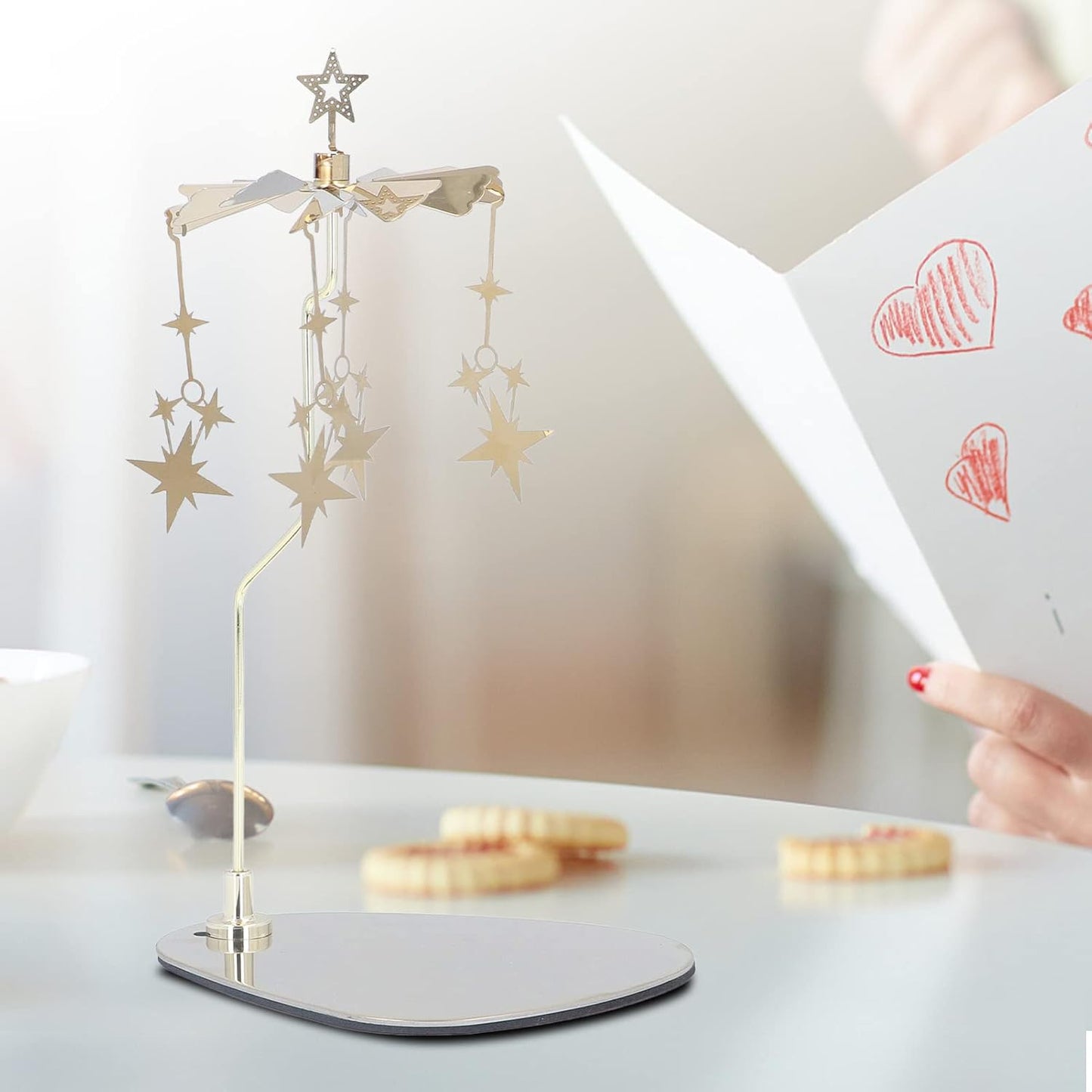 Gold Star Rotating Candle Holder | Heat-Powered Spinning Candle Carousel with Magnetic Base ✨🕯️
