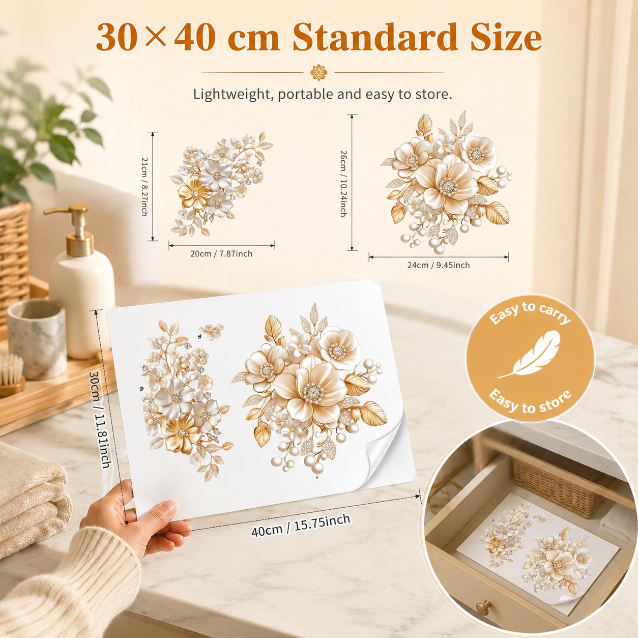 🌼Luxury Golden Flower Toilet Sticker