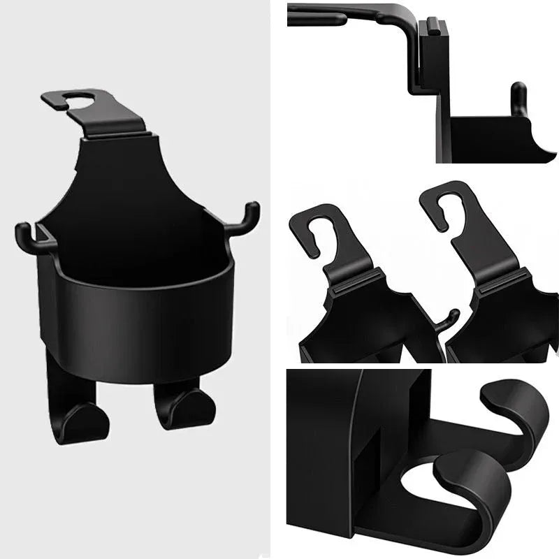 Car Seat Headrest Cup Holder with Hooks – Back Seat Organizer