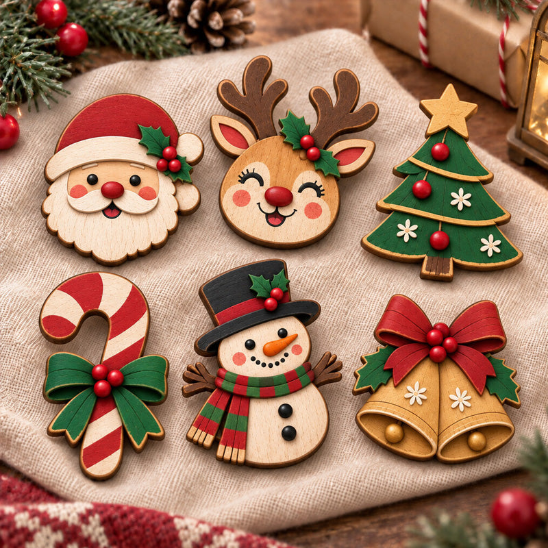 Wooden Christmas Brooch – 6 Festive Characters
