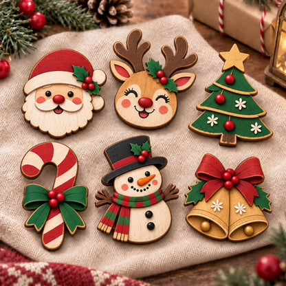 Wooden Christmas Brooch – 6 Festive Characters