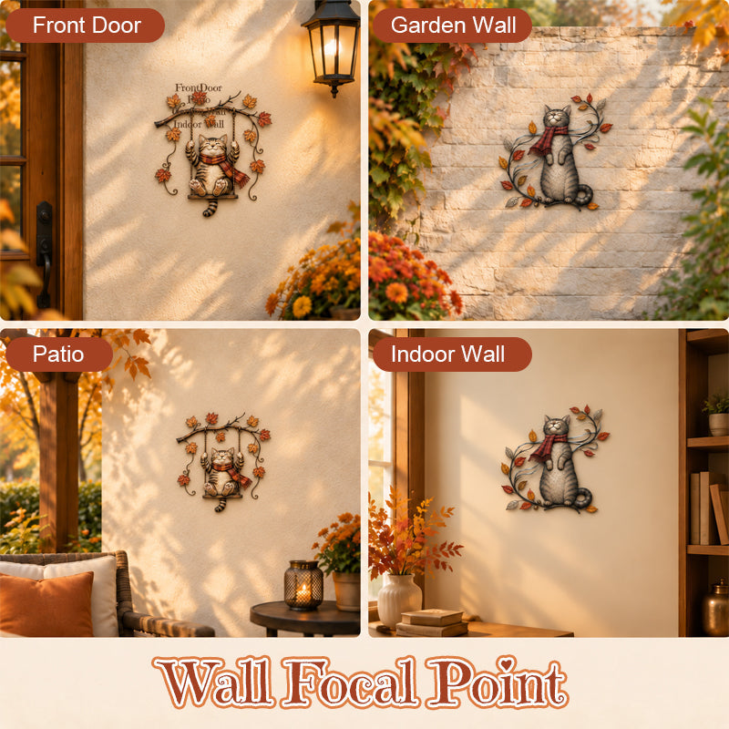 Autumn Cat Metal Wall Decor – Swinging & Standing Cat Designs