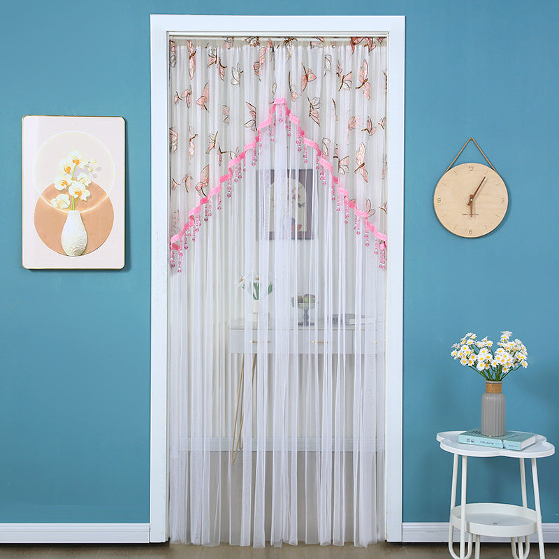 🎀 Extra-Wide Embroidered Beaded Doorway Curtain – Romantic Sheer Tie-Back Divider