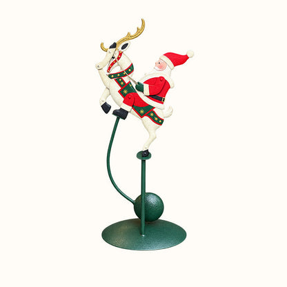 Wobbly Santa on Reindeer Christmas Figurine