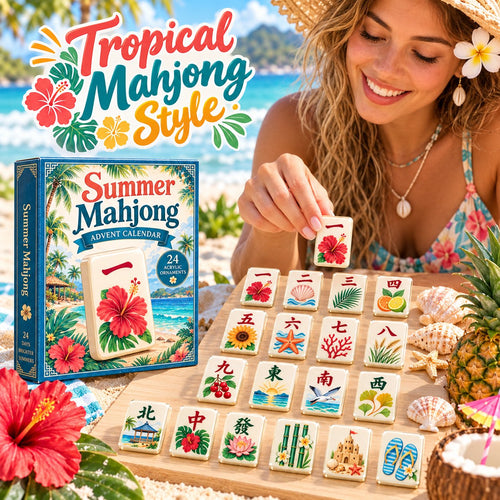 🀄24-Day Mahjong Surprise Blind Box | Reusable Acrylic Charms, Tropical Summer Holiday Decor & Gift