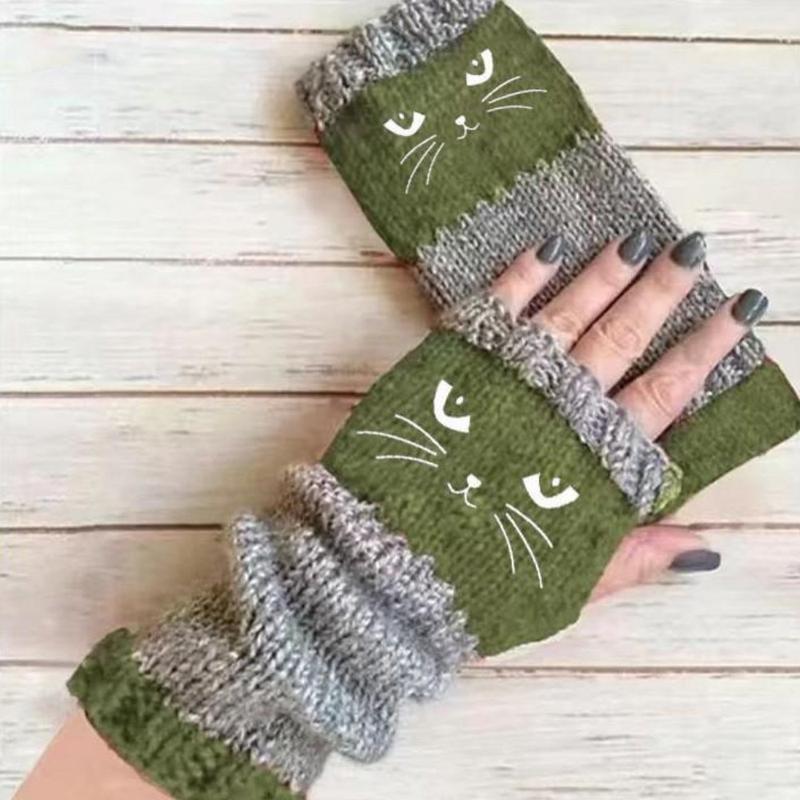 🔥Women's Knitted Fingerless Gloves with Cute Cat Embroidery