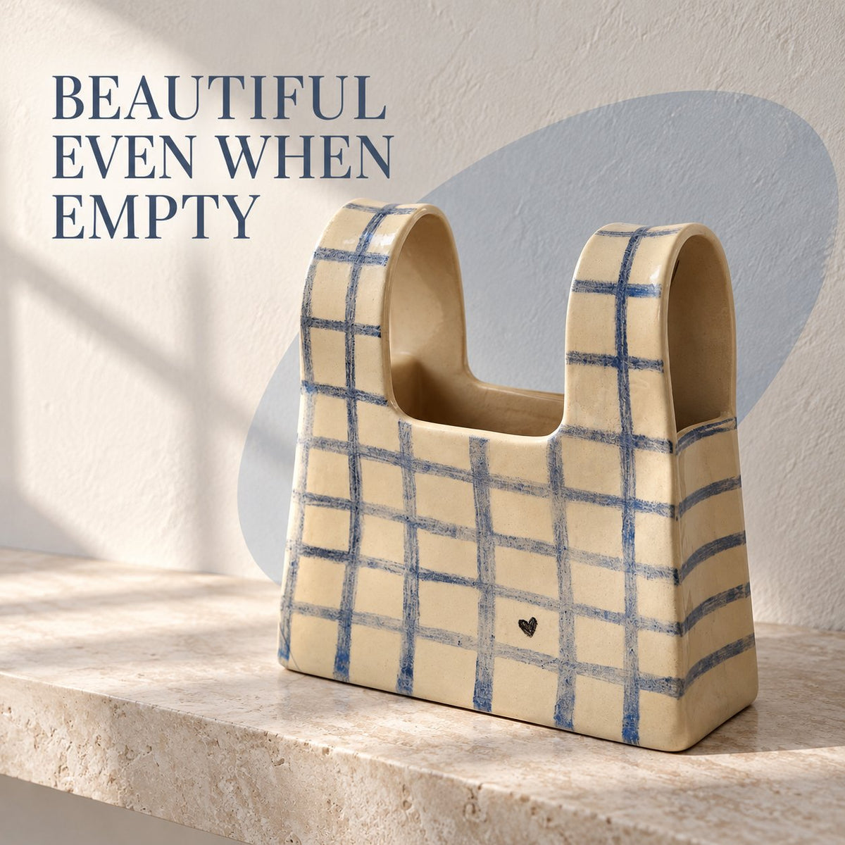 🌼 Handmade Checkered Ceramic Bag Vase