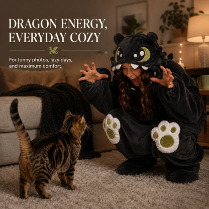 Cozy Dragon Hooded Onesie — Unisex Fantasy Pajamas & Costume ✨