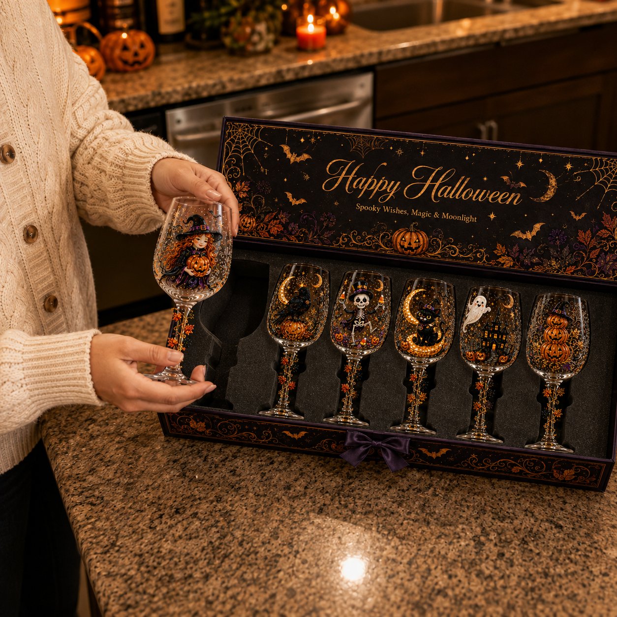 ⏳ Last Day 49% OFF – 🎃 3D Halloween Sculpted Glass Collection | Premium Clear Glass with Raised Spooky Characters, Glossy Seasonal Details & 6 Collectible Designs ✨