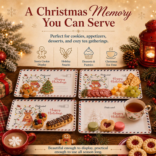 🎄🍪 Vintage Christmas Postcard Platter | Write Custom Holiday Messages, Serve Cookies & Festive Treats | Gift-Ready Packaging 🎅🎁