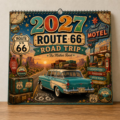 2027 Route 66 Road Trip Calendar – Vintage Mother Road Americana Wall Calendar