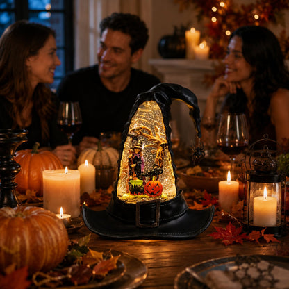 Witches Hat Lighted Water Lantern With Swirling Glitter
