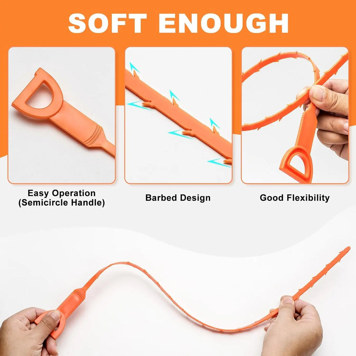 5 Pack Flexible Drain Cleaning Tools with Barbed Hook Design