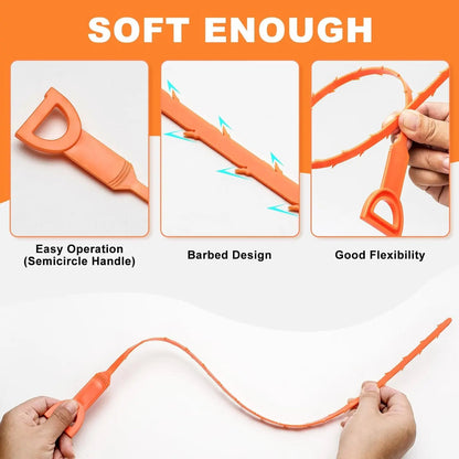 5 Pack Flexible Drain Cleaning Tools with Barbed Hook Design