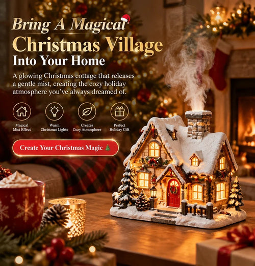 ❄️🎄 Christmas Cottage Humidifier – Glowing Snow Village with Soft Mist & Warm Lights ✨🎁