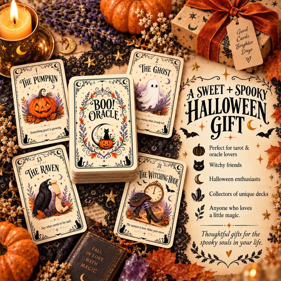 🎃 Sweet & Spooky Halloween Oracle Deck – 31 Daily Spooky Messages for October