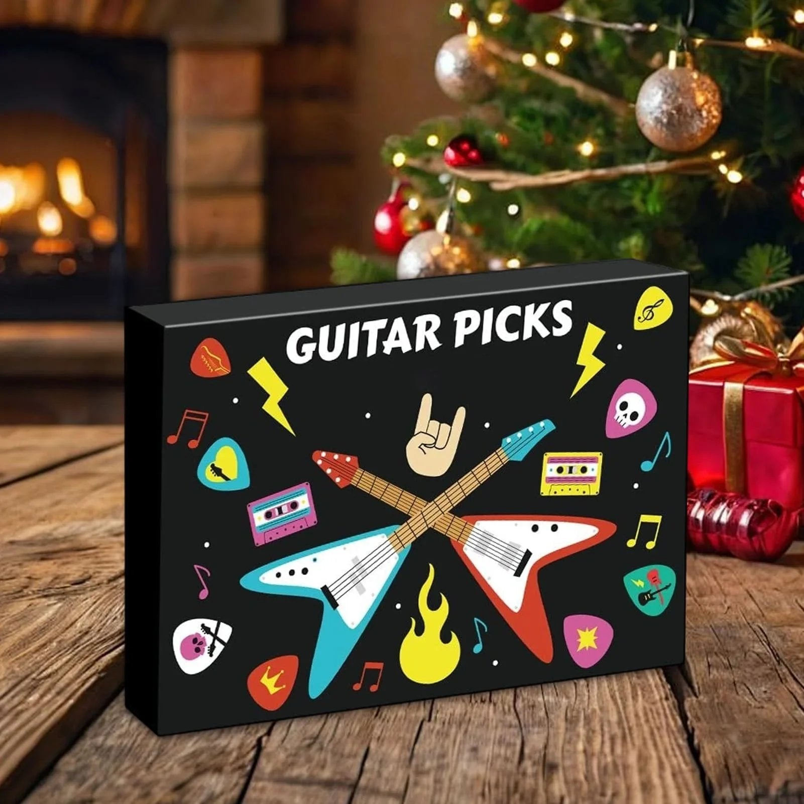 Guitar pick advent calendar with assorted picks and storage accessories