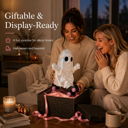 Retro Roller Skate Pearl Ghost Statue, Sweet & Edgy Decor for Seasonal Display