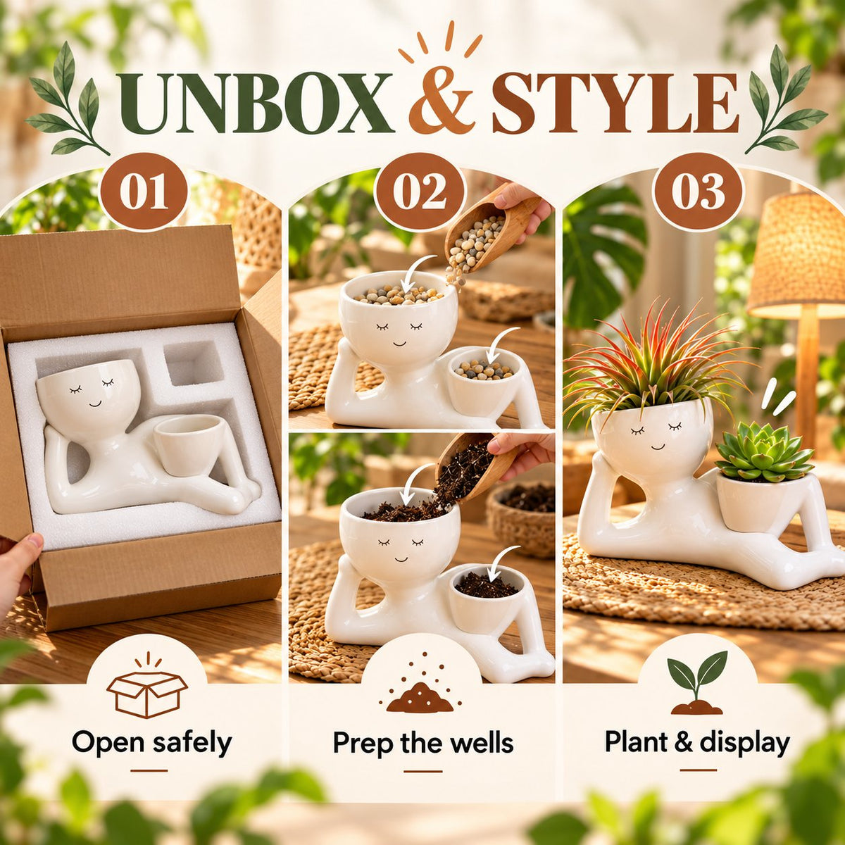 😴 The Lazy Lounger Ceramic Planter | The Desk Buddy Your Plants Deserve 🌿