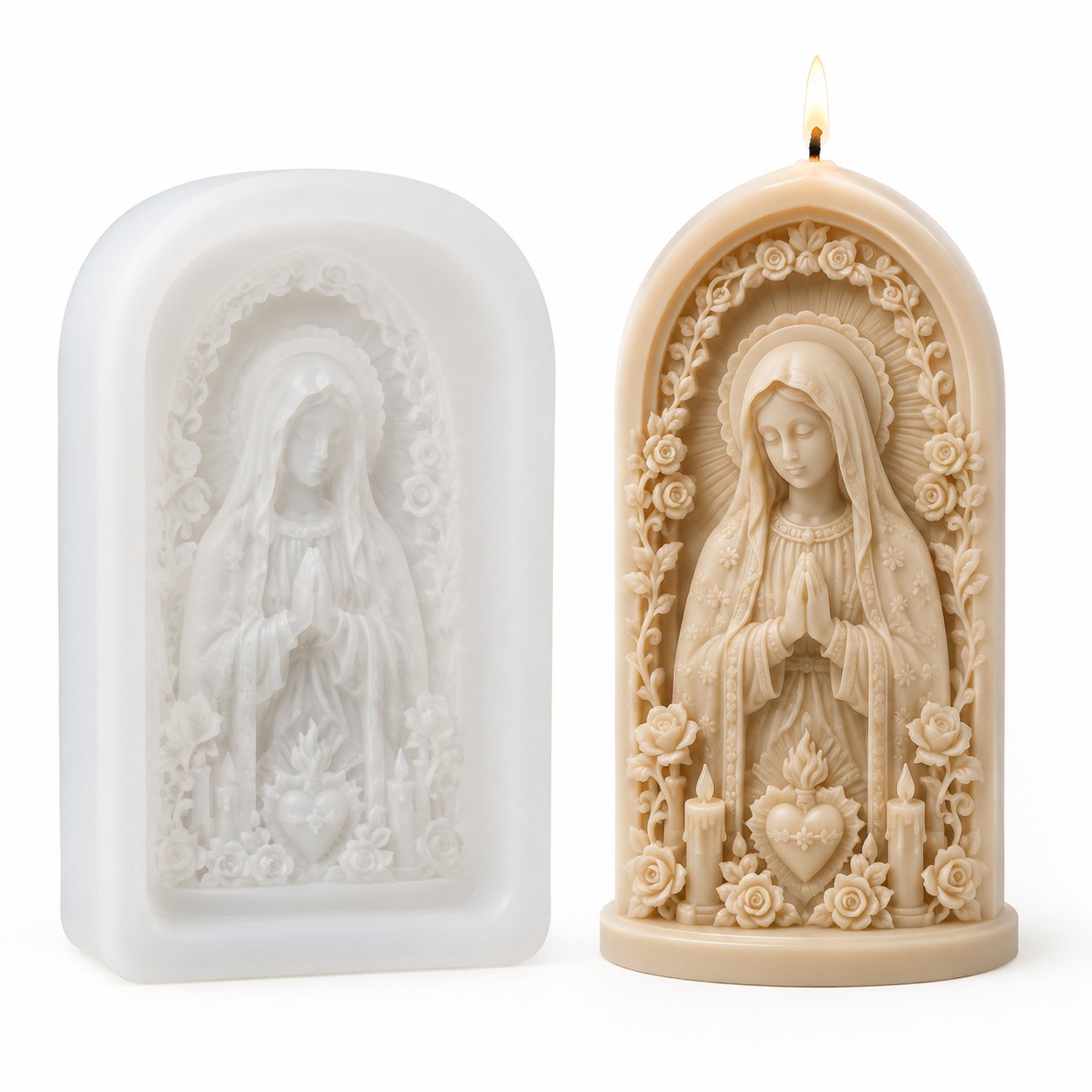 ✝️ 2-Piece Good Shepherd Jesus 3D Candle Mold Set | Sculpted Cross, Lamb & Floral Relief for Faith-Inspired Handmade Candles 🕯️✨