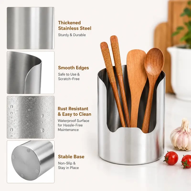 🔥Thickened Multi-Purpose Stainless Steel Utensil Holder – Rust-Resistant, Easy-Wipe Organizer with Anti-Slip Base for Kitchen & Multi-Use Storage.