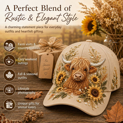 🔥LAST DAY 50% OFF -- 🦬3D Highland Cow Embroidery Cap🧢(Breathable & Lightweight Comfort & Unisex Fit)