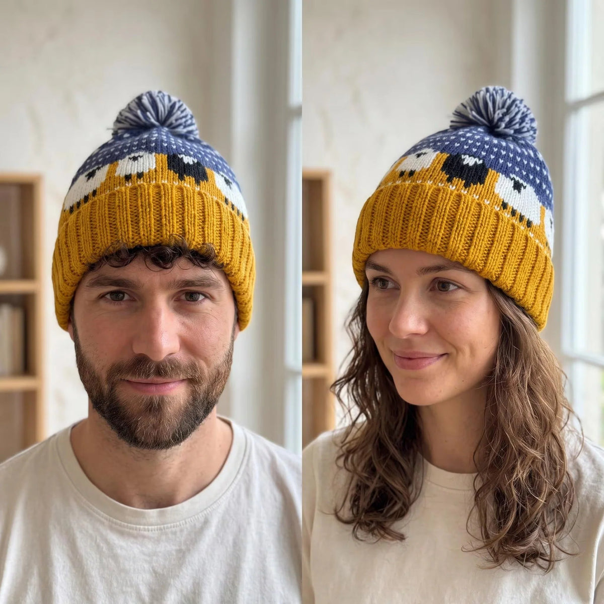 Movie-Inspired Sheep pattern Knit Beanie Hat with Pom Pom