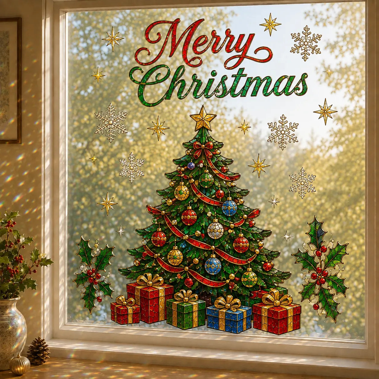⏳ Last Day 49% OFF – 🎄Large Christmas Window Sticker | 28×28in Festive Window Art With Snowman, Angel & Holiday Scenes For Home Decor, Christmas Parties & Seasonal Displays ✨