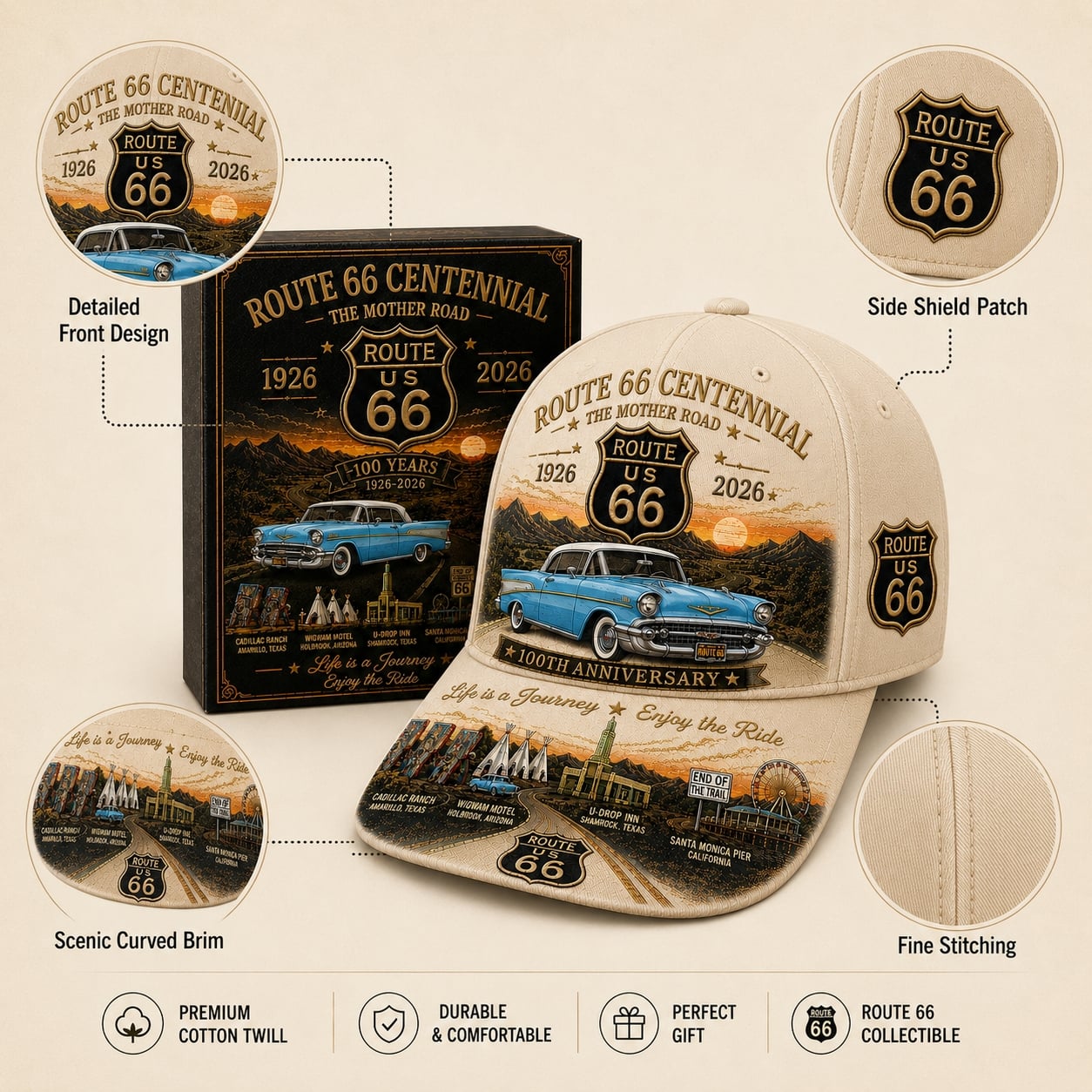 🚗- U.S. Route 66 Centennial 100th Anniversary Cap
