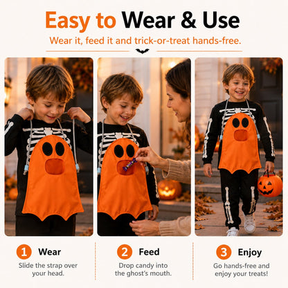 ⏳ Last Day 49% OFF – 👻 Hands-Free “Feed the Ghost” Halloween Treat Bag for Kids | Wearable Front-Hanging Candy Bag with Large Mouth Opening & Roomy Trick-or-Treat Storage 🎃🍬