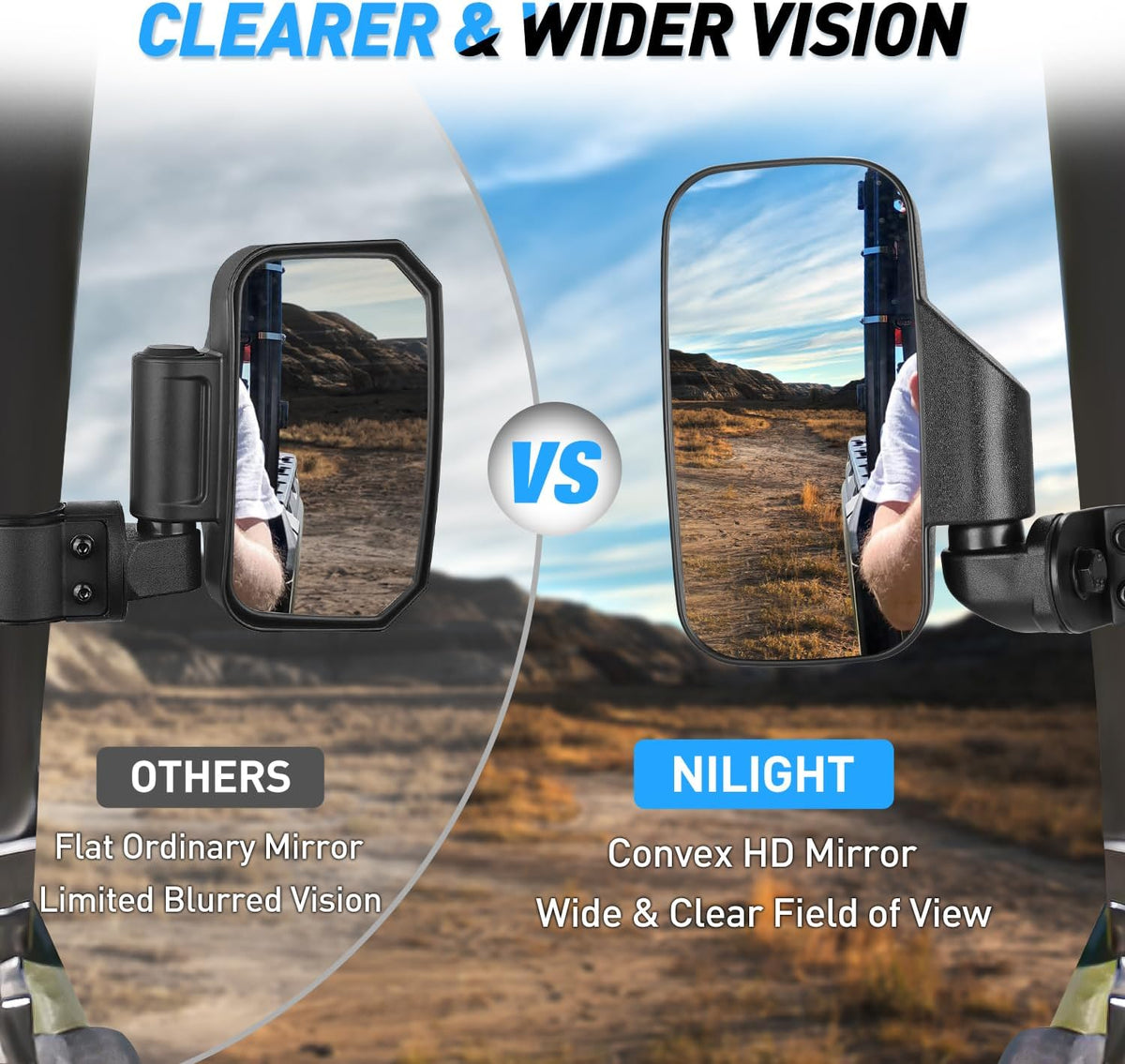 UTV Break-Away Side Mirrors for Polaris Ranger & Can-Am Defender