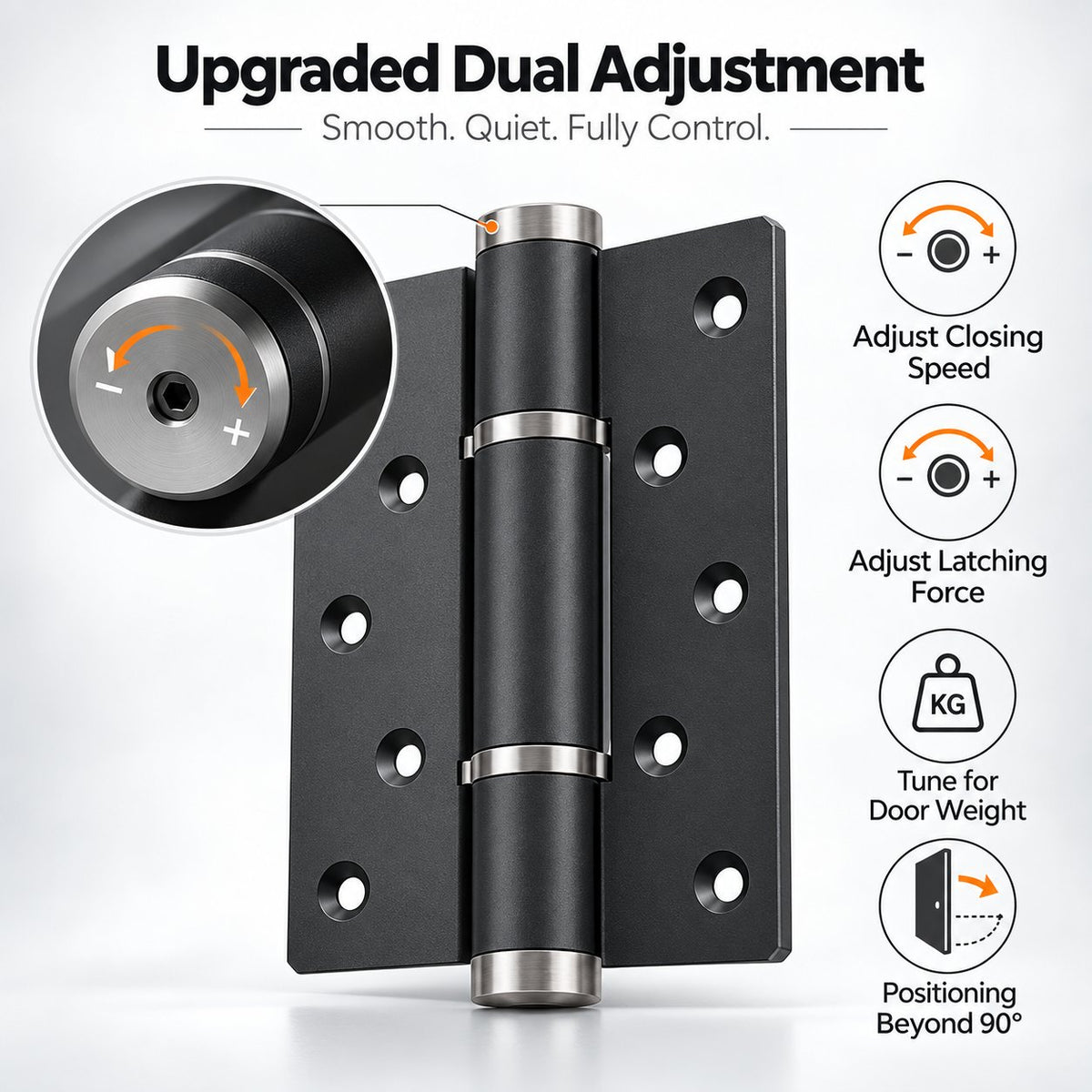 🚪 5' Hydraulic Self-Closing Door Hinge — Dual-Adjustable Soft-Close Design