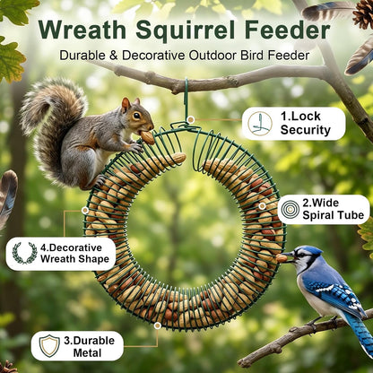 Hanging Peanut Wreath Bird Feeder, Metal Round Feeder for Outdoor Birds & Squirrels Feeding, Whole Peanut Ring Bird Feeder with Hanging Hook, Rustproof & Weatherproof