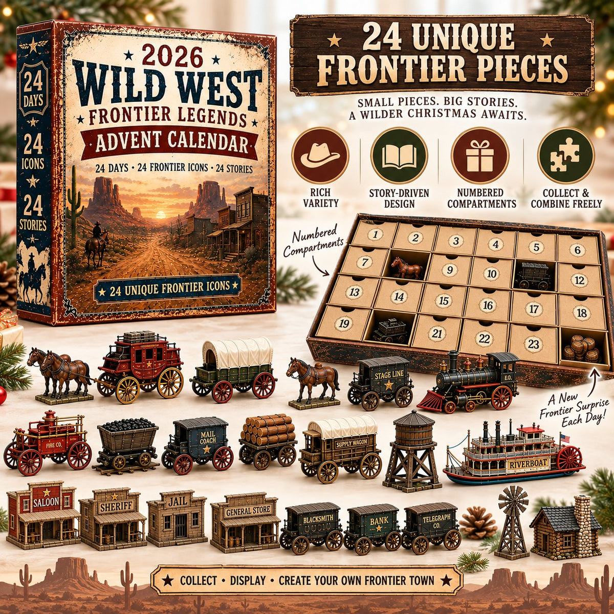Wild West Frontier Advent Calendar – 24 Western Mini Collectibles