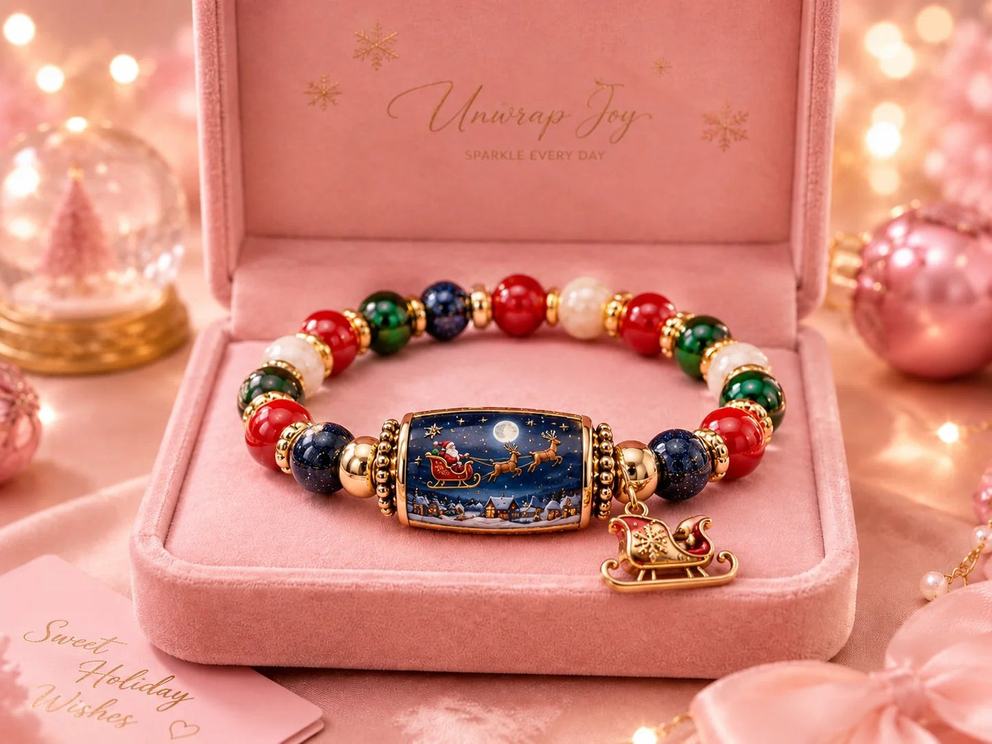 🔥 LAST DAY 49% OFF – 🎄 Candy Glow Christmas Bracelet Collection | 6 Dopamine Holiday Designs with Color-Coordinated Beads & Matching Gold-Tone Charms ✨