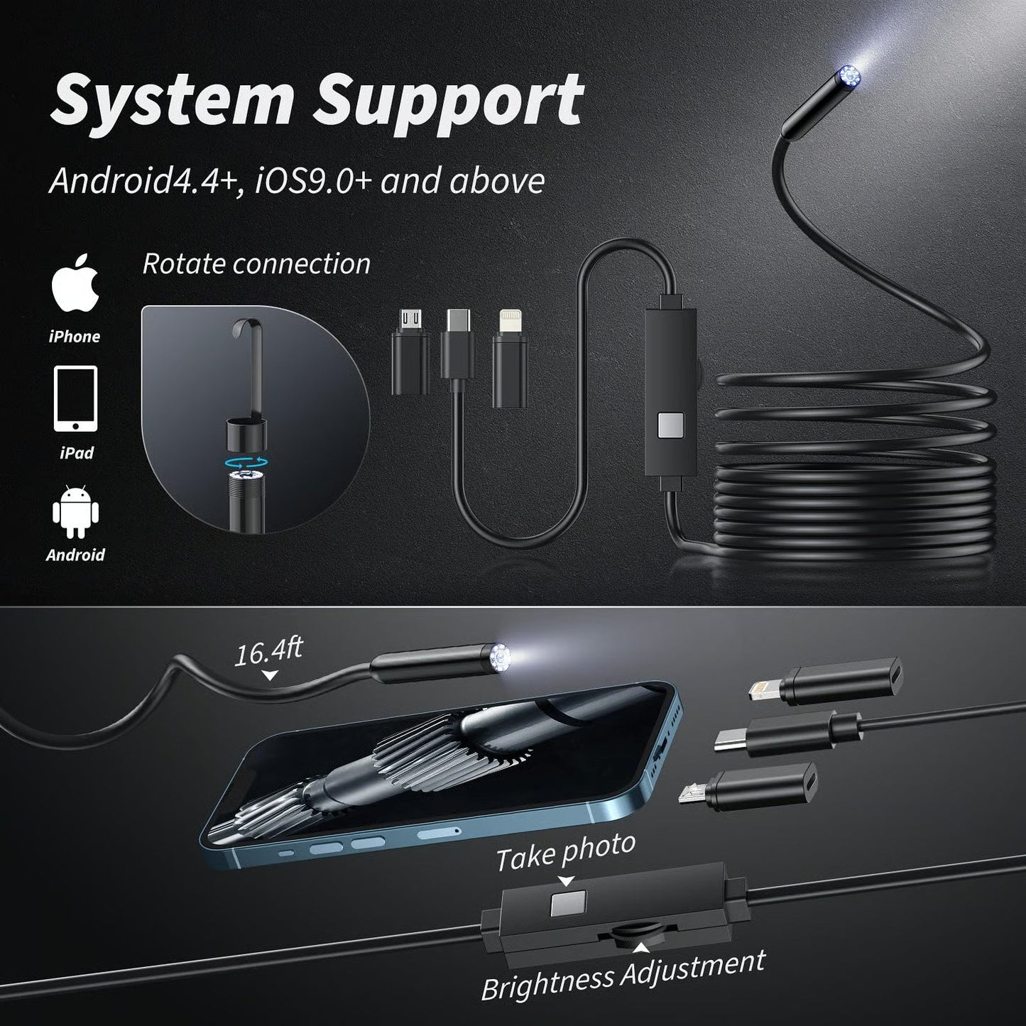 🔥LAST DAY SALE 49% OFF-🔎 Plug-and-Play Endoscope Camera - Compatible with Android & iPhone & ipad for Direct Connection