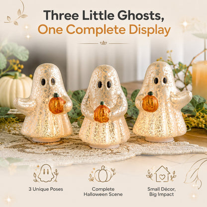 👻 Set of 3 Illuminated Mercury Glass Ghosts-Turn Any Corner Into A Charming Halloween Scene