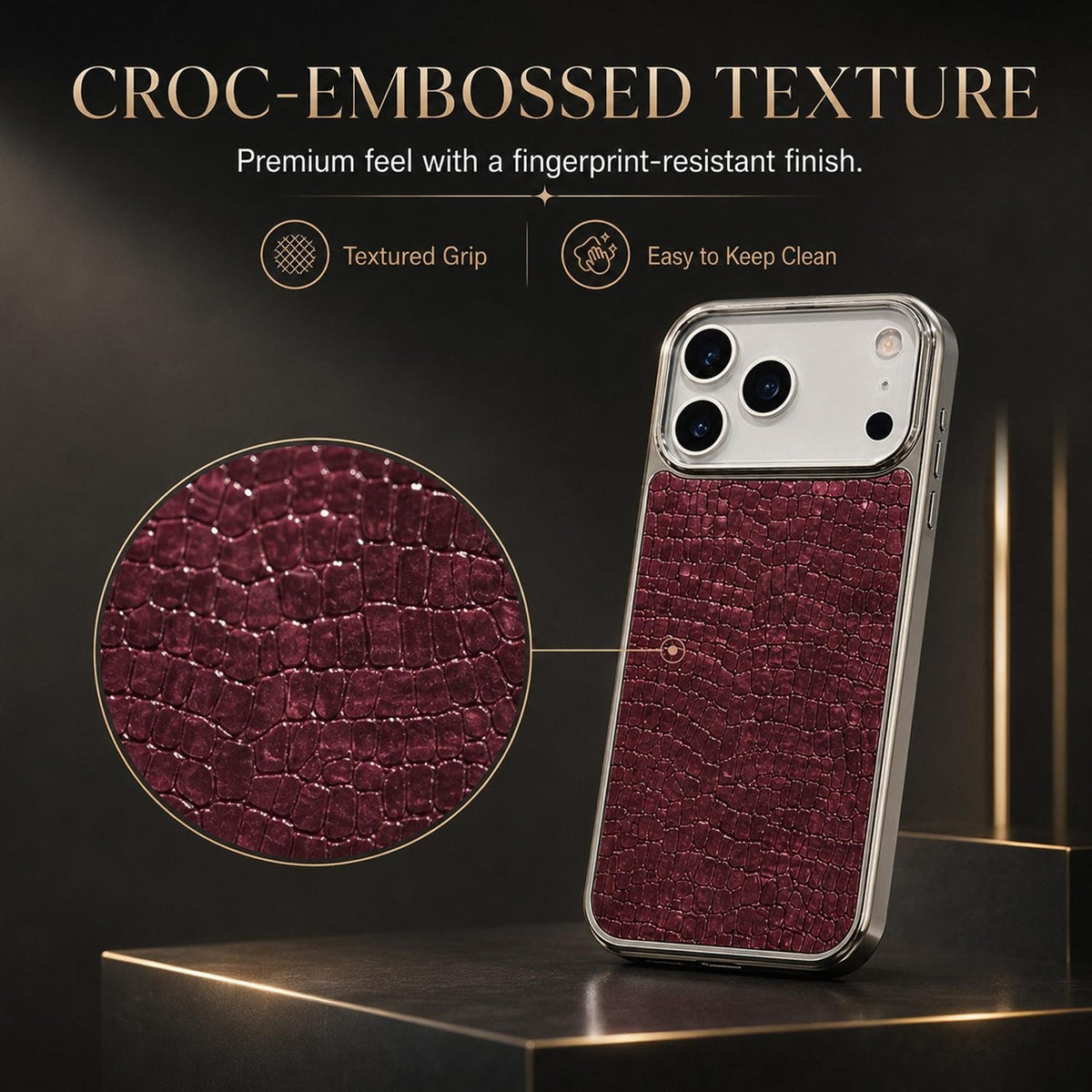 Luxe Croc Leather iPhone Case | Chrome Edge Slim Protective Cover ✨
