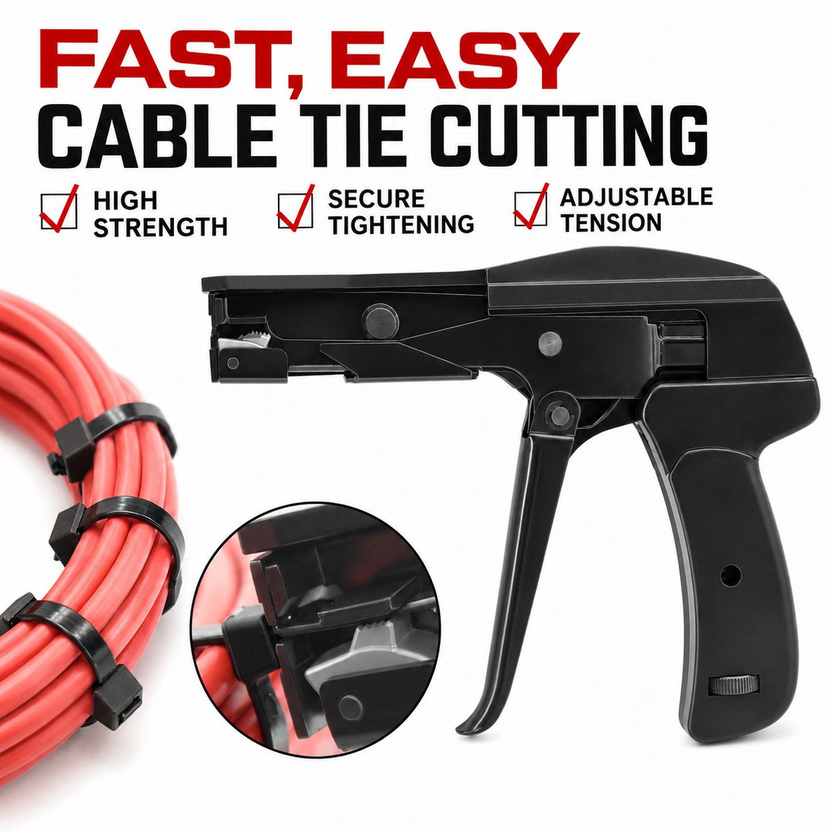 Nylon Cable Tie Tensioning Tool - Adjustable Zip Tie Tightener & Cutter