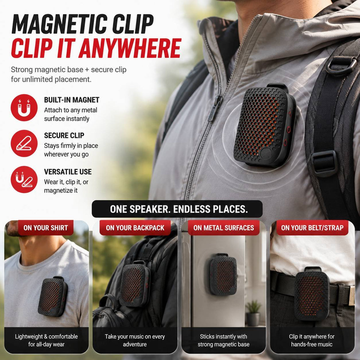 🏃 Outdoor Clip-On Bluetooth Speaker