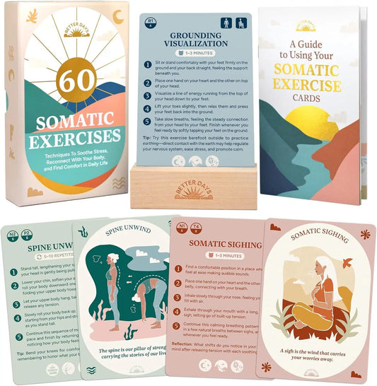 🧠🌿60 Somatic Therapy Exercise Cards-Your Nervous System Reset for Daily Calm 🥳📖 Step-by-Step Guidance - Beginner Friendly