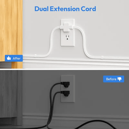 Twin Extension Cord Splitter 12 / 18 FT, with 6ft Dual Extension Cord on Each Side 3 Widely Outlets, Double Extension Cord for Home Office Dorm Room