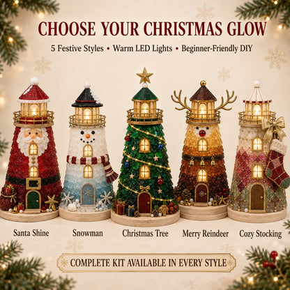🎄Beginner-Friendly DIY Lighted Christmas Character Sea Glass-Style Lighthouse Kit Collection | Complete Kit with Sea Glass-Style Pieces, LED Lights & Step-by-Step Guide Included 💕